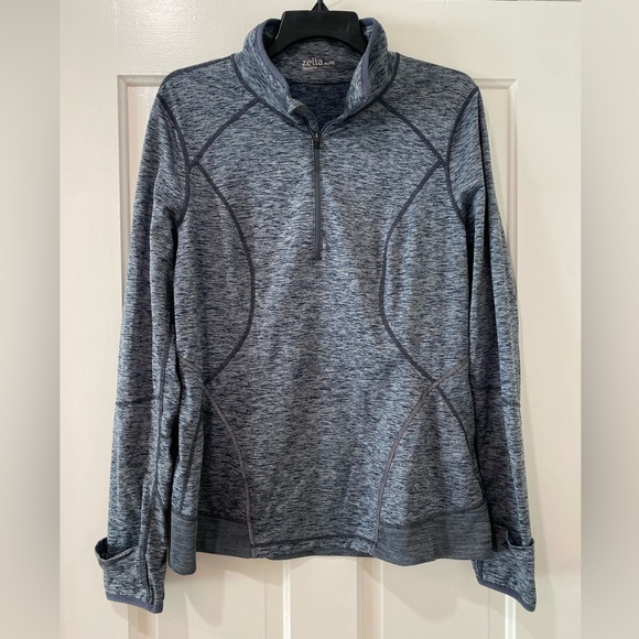 Zella workout muted blue grey marbled pullover sweatshirt top long sleeve - Picture 2 of 13